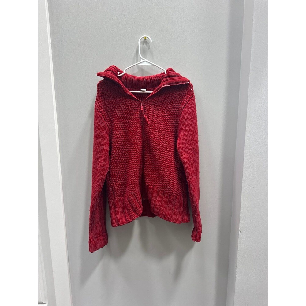 Gap chunky knit hoodie sweater Red Lambs Wool Blend Full Zip Large